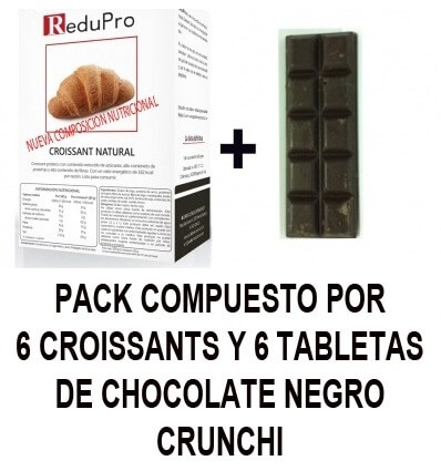 ReduPro Croissant con tableta de chocolate NEGRO CRUJIENTE, caja con 6 unidades.