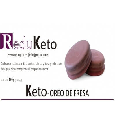 ReduKeto Keto-oreo de fresa bañado de chocolate, caja de 7 unidades