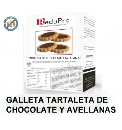 ReduPro Galleta tartaleta de Chocolate y avellanas caja 10 envases, 2 envases es 1 racion.