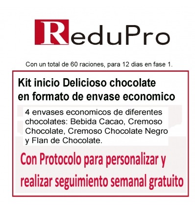 .Kit inicio Redupro para 12 dias Delicioso chocolate, en envase economico con protocolo Reduc-Siluet para personalizar