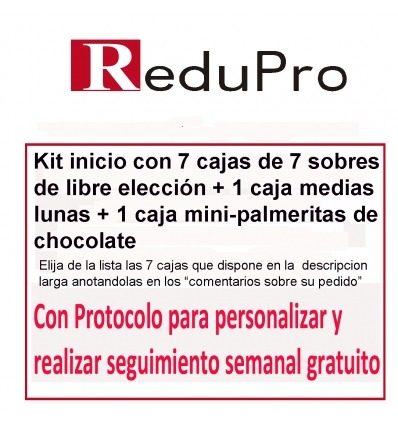 Kit Inicio ReduPro de 7 cajas de sobres de libre eleccion + medias lunas + palmeras de chocolate