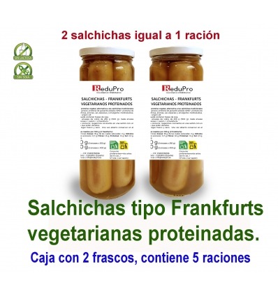 ReduPro Salchichas de Frankfurt sabor bacon, caja 7 raciones SIN ketchup y mostaza